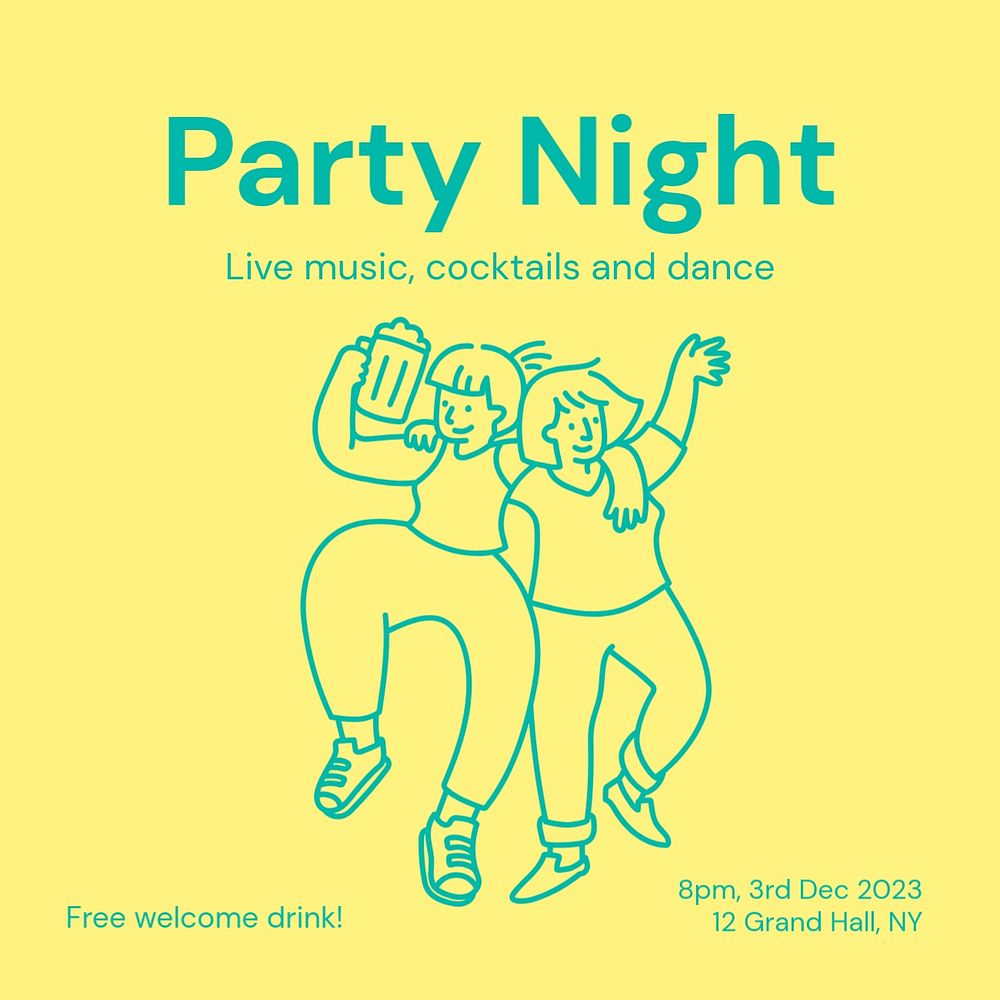 Party night Instagram post template, editable text