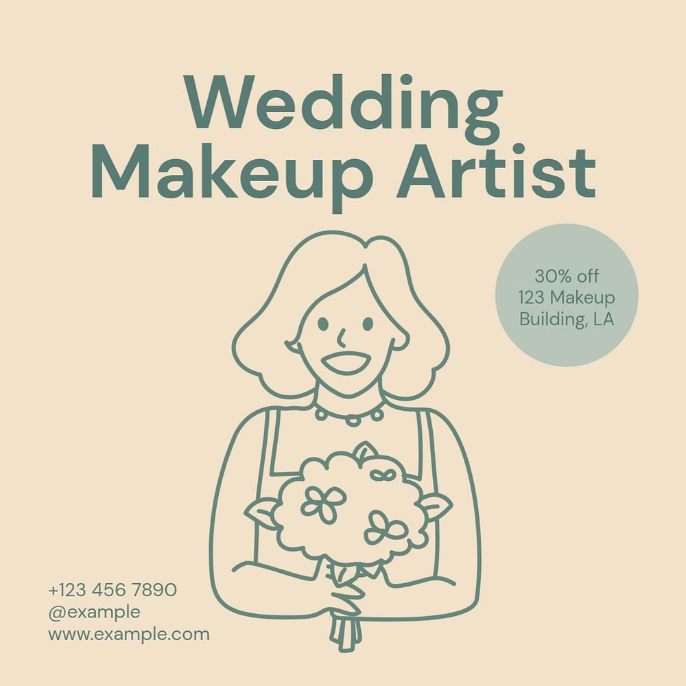 Wedding makeup artist Instagram post template, editable text