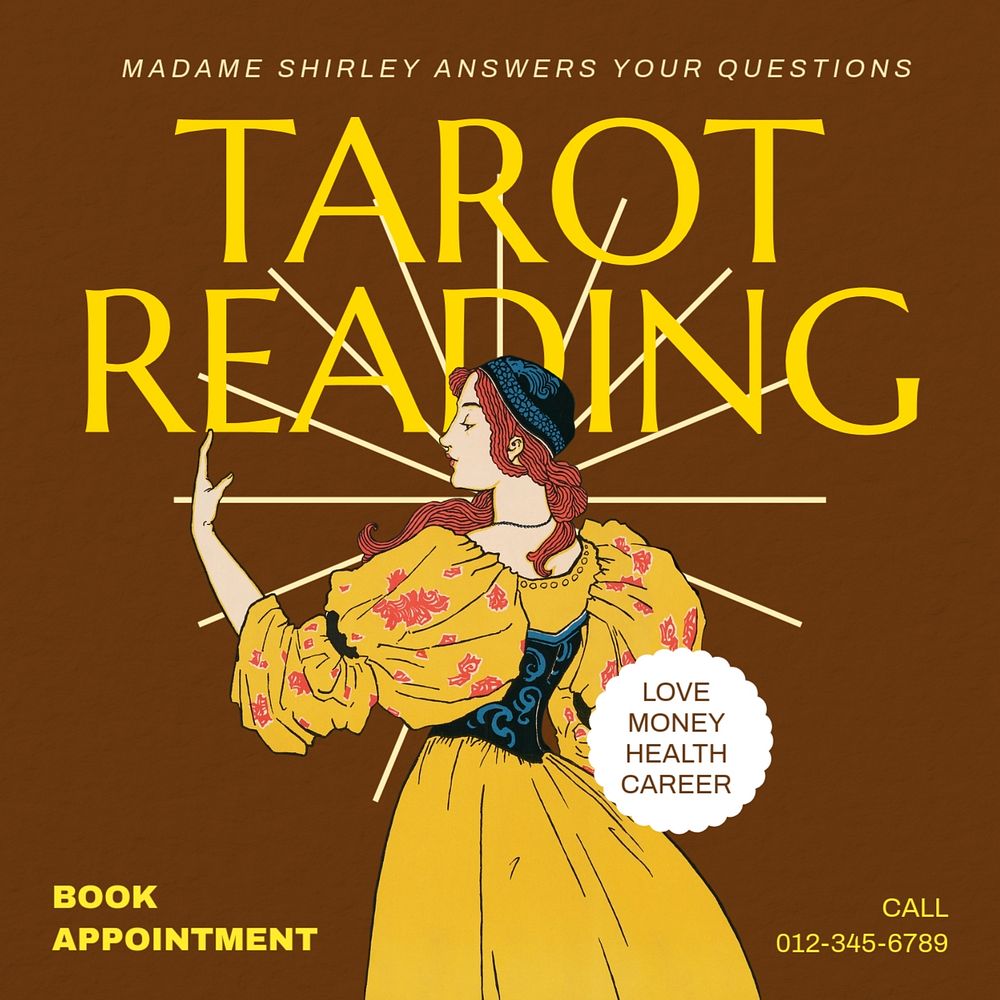 Tarot card reading Instagram post template, editable text