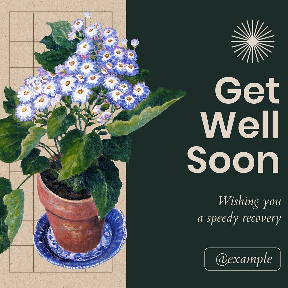 Get well soon Instagram post template, editable text