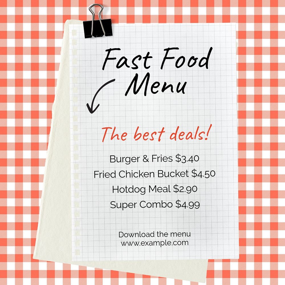 Fast food menu Instagram post template, editable text