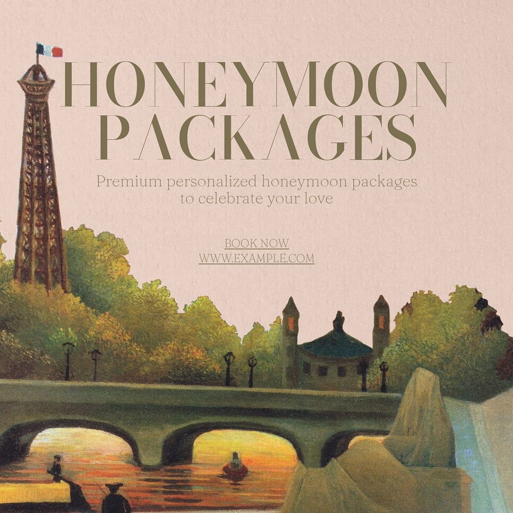 Honeymoon packages Instagram post template, editable text