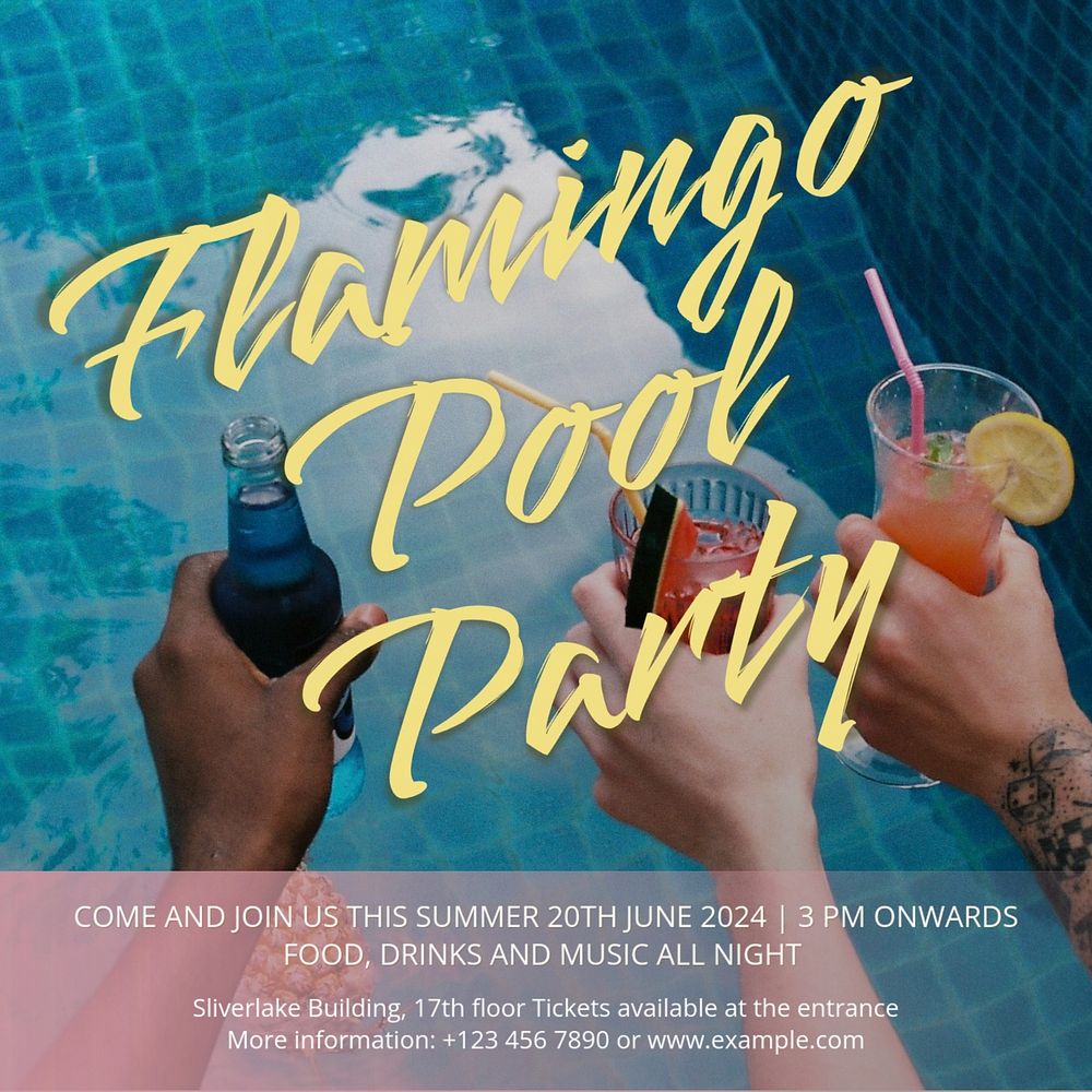 Pool party Instagram post template, editable text