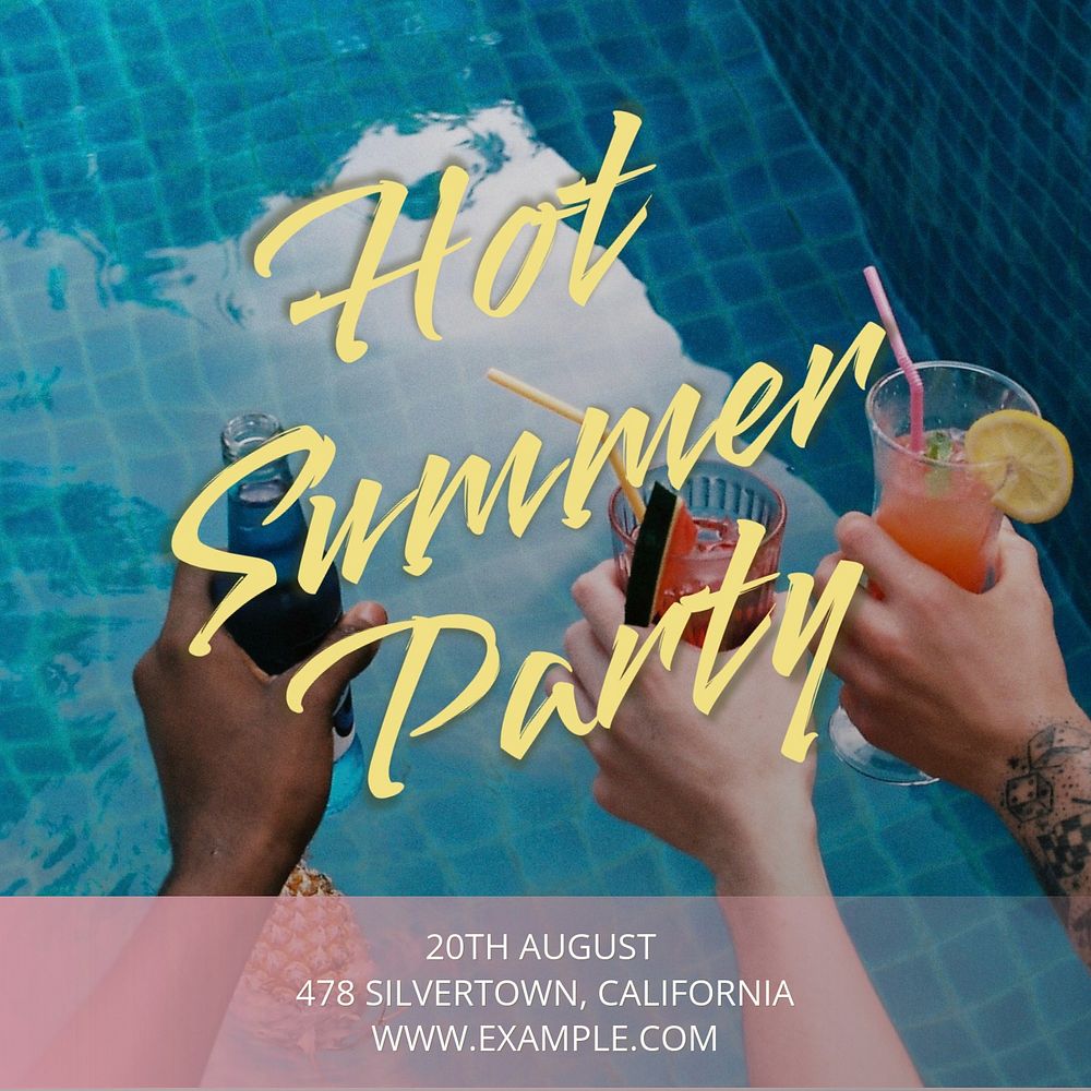 Hot summer party Instagram post template, editable text