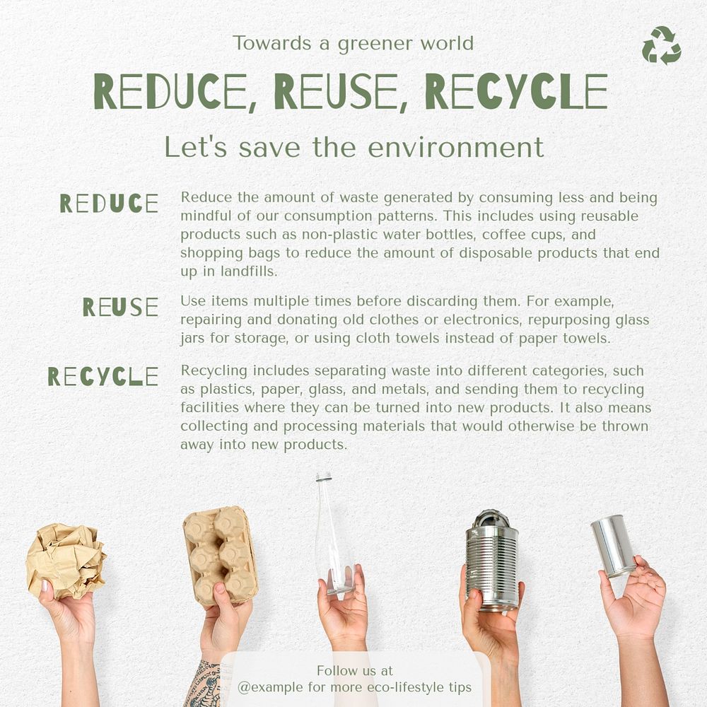 Reduce, reuse, recycle Instagram post template, editable text