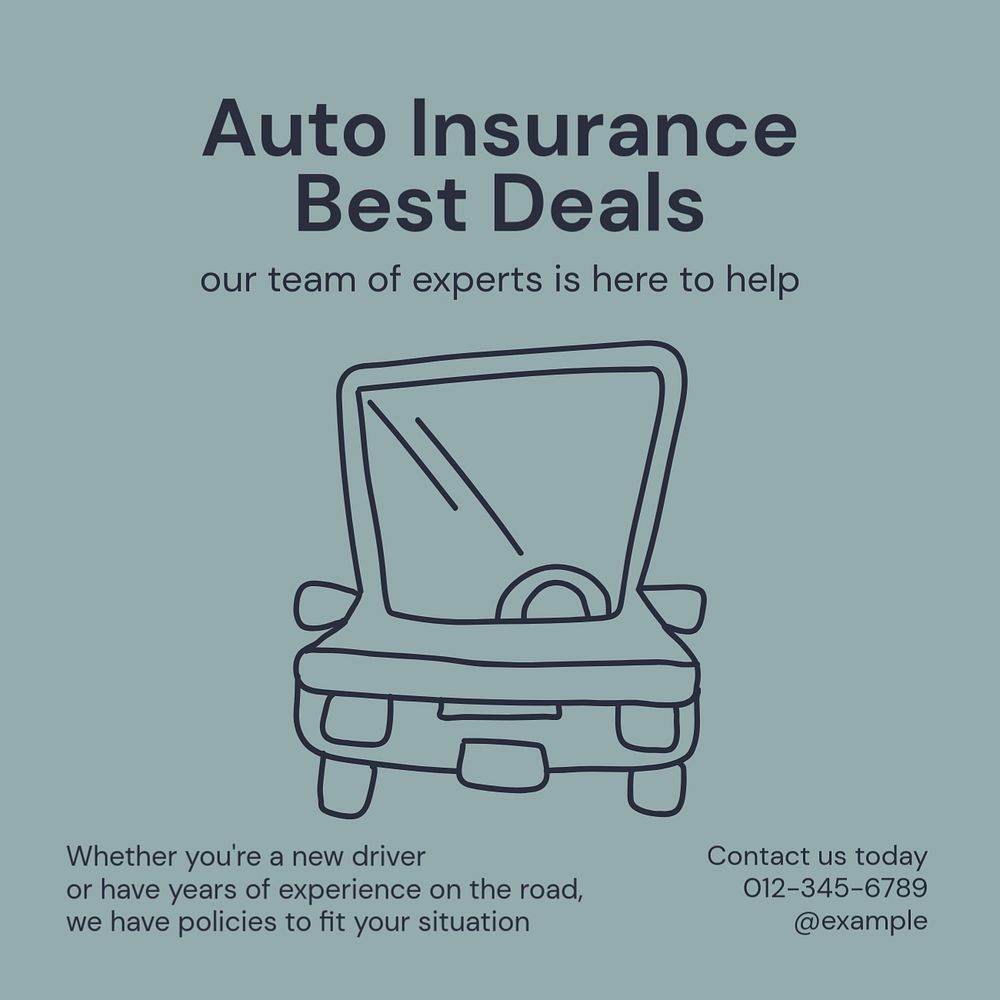 Auto insurance deals Instagram post template, editable text