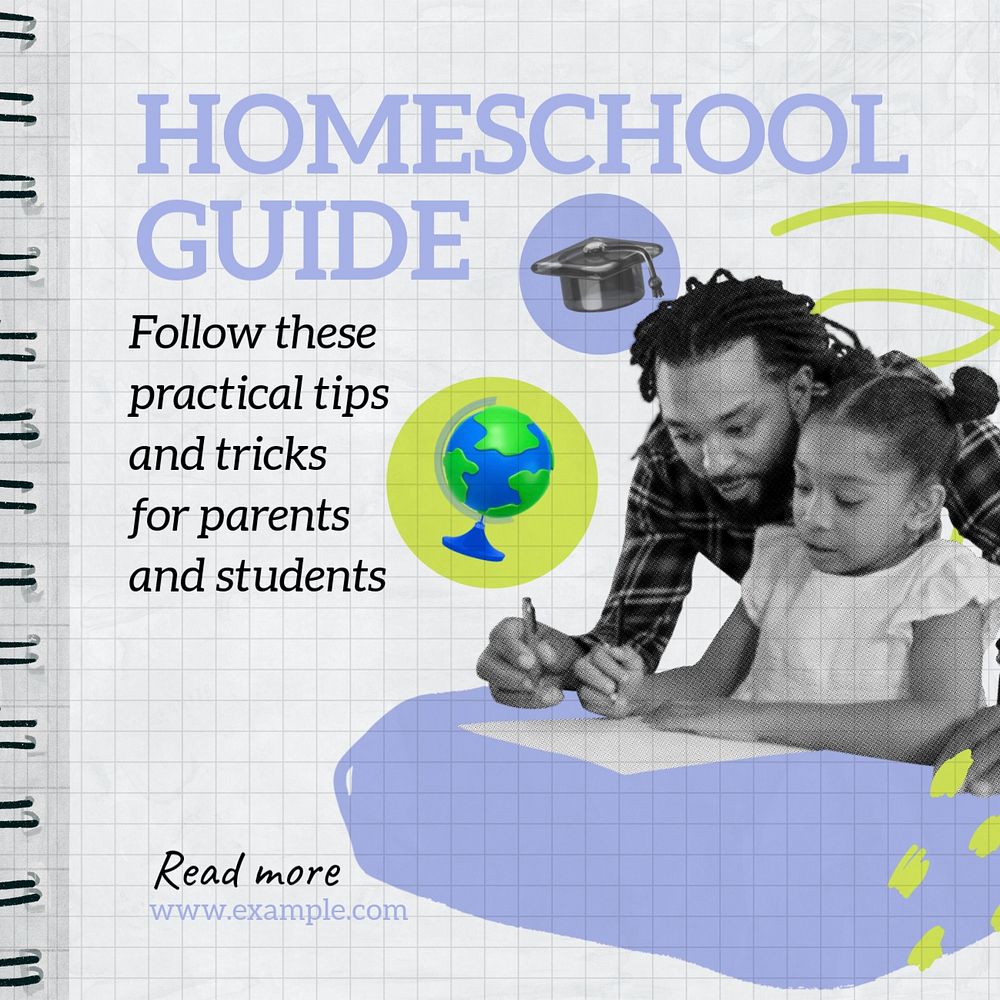 Homeschool guide Instagram post template, editable text