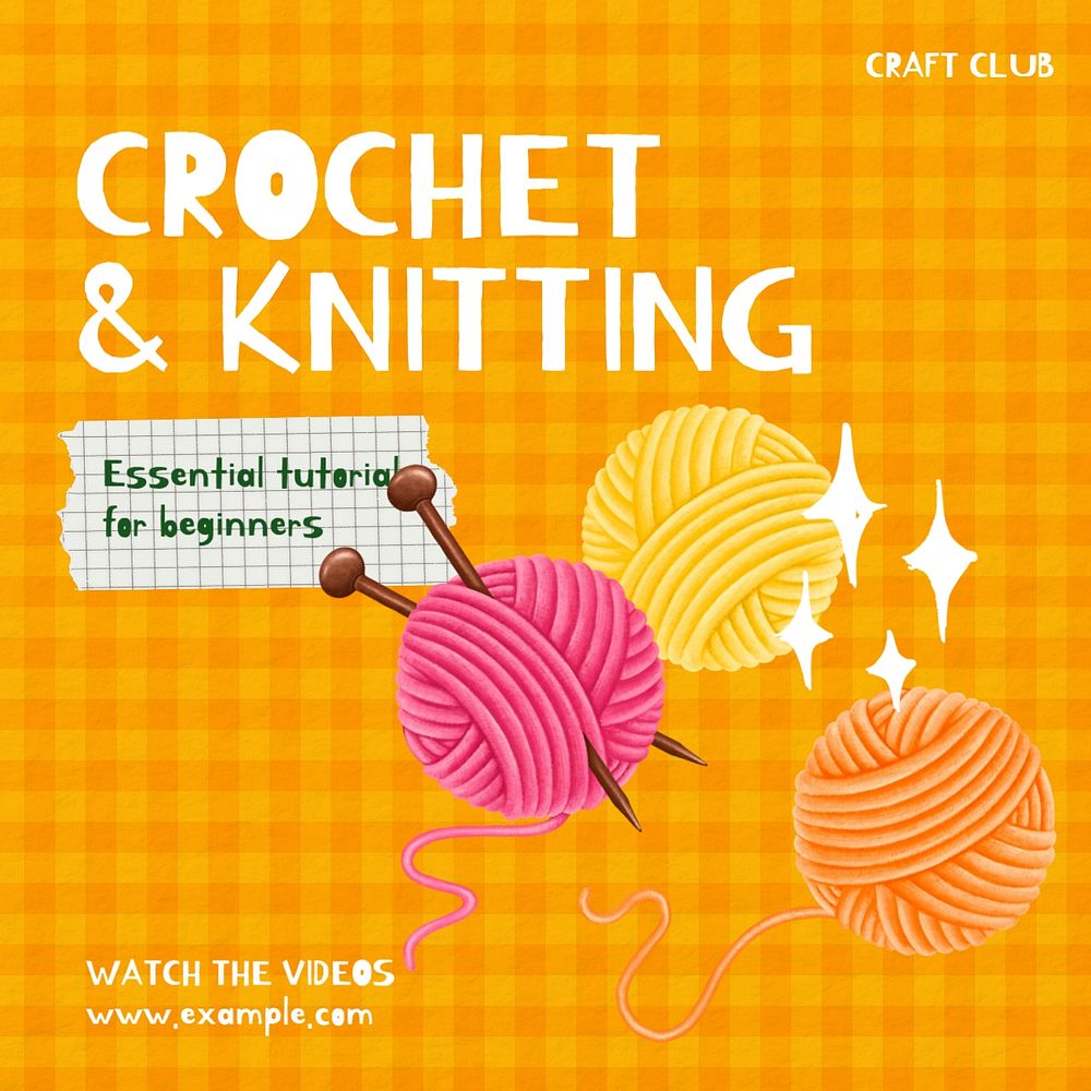 Crochet & knitting Instagram post template, editable text