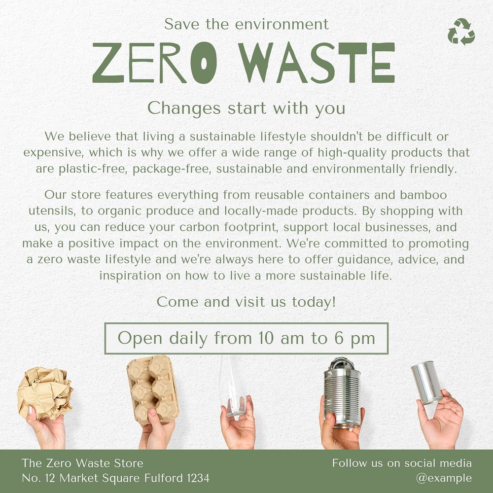 Zero waste Instagram post template, editable text