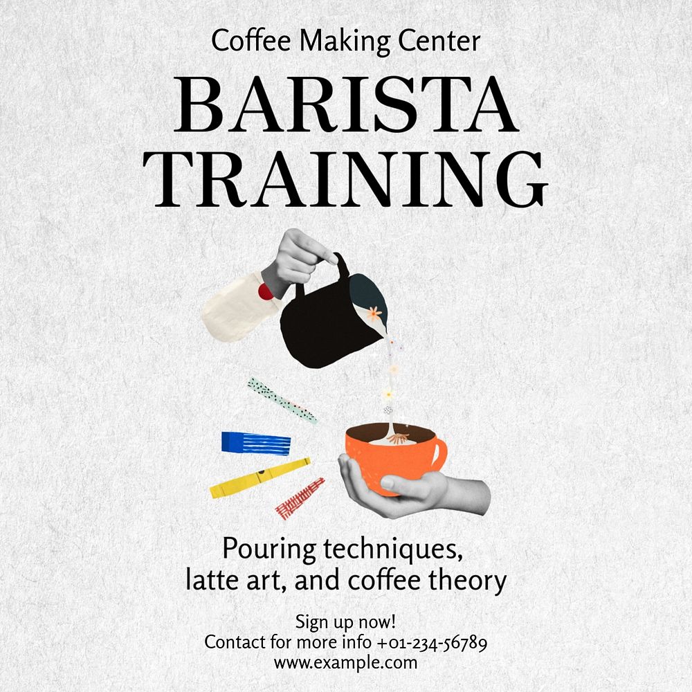 Barista training Instagram post template, editable text