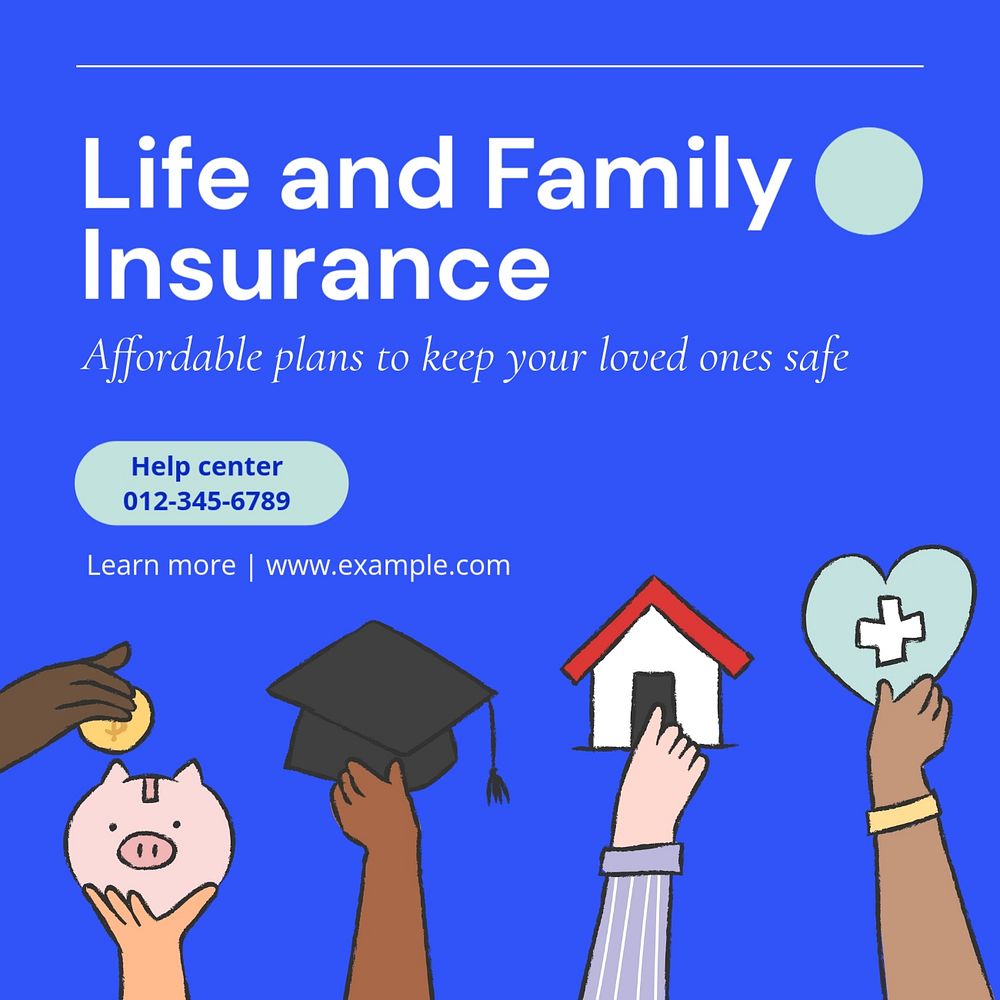 Life insurance Instagram post template, editable text