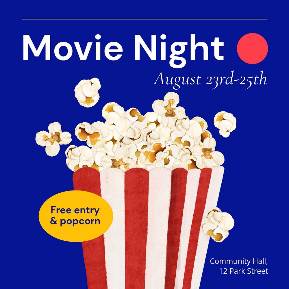 Movie night Instagram post template, editable text