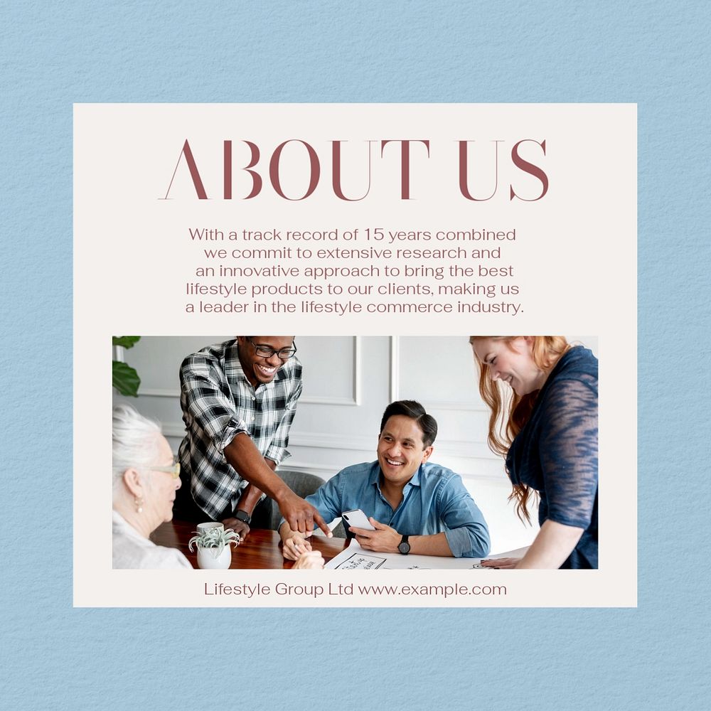 About us Instagram post template, editable text