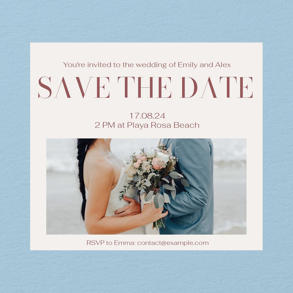 Save the date Instagram post template, editable text