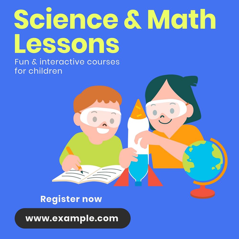 Science & math lessons  Instagram post template, editable text