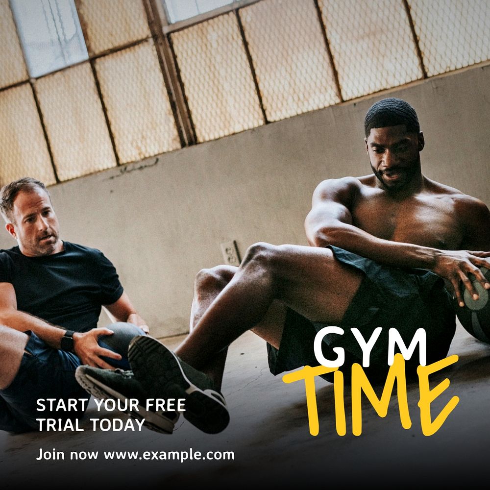 Gym time  Instagram post template, editable text