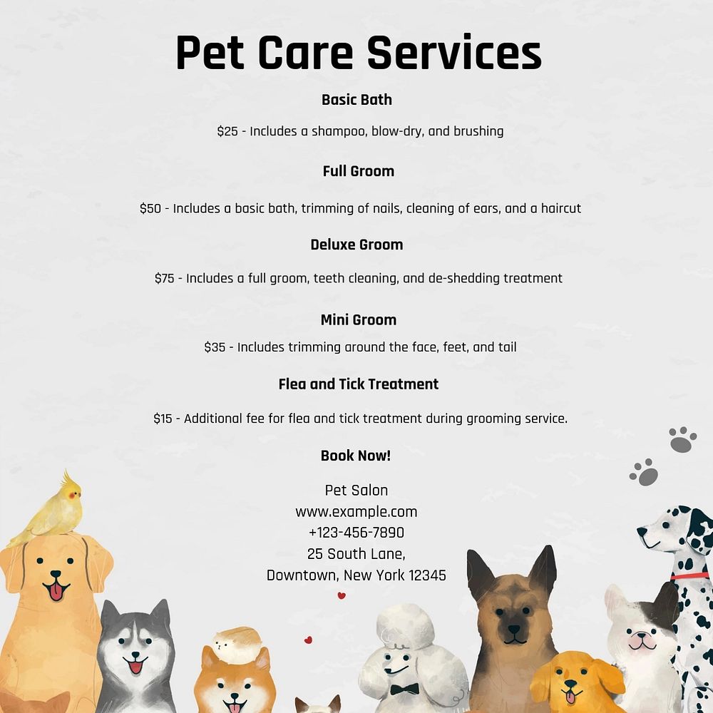 Pet care services Instagram post template, editable text