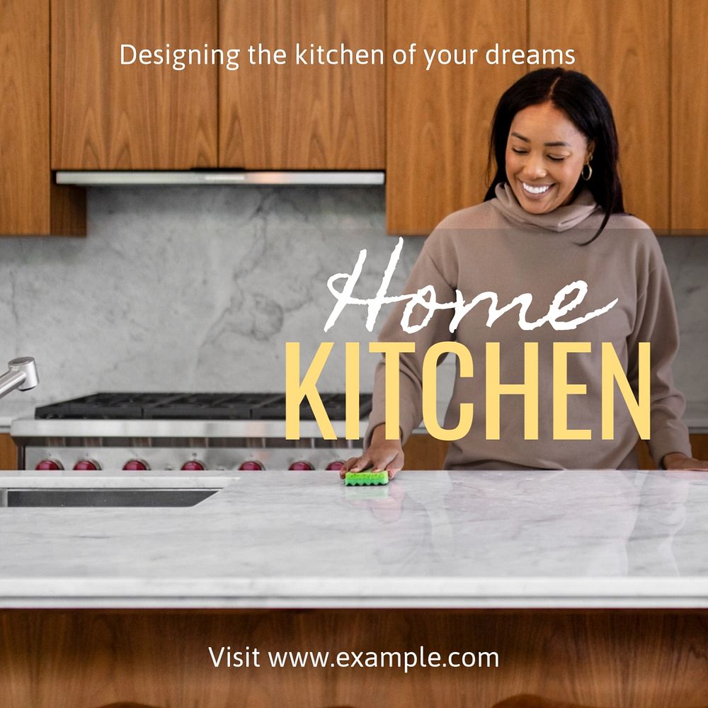 Home kitchen design  Instagram post template, editable text