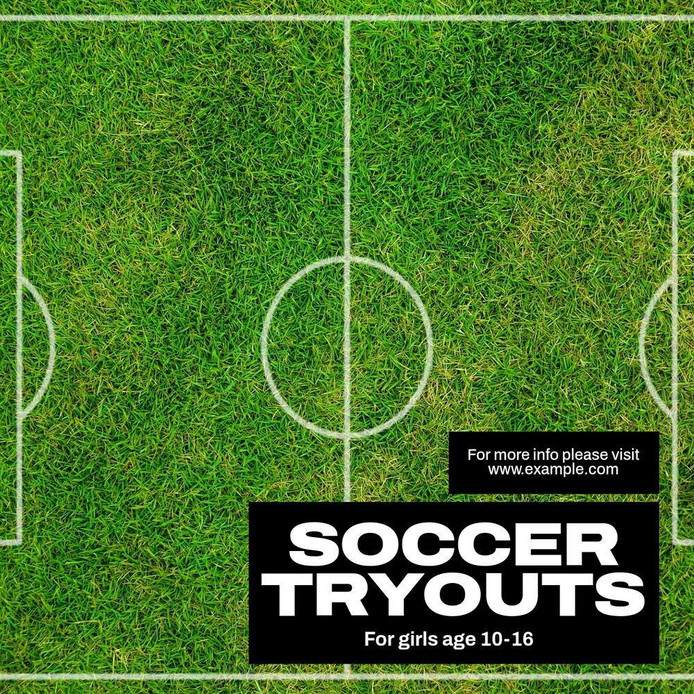 Soccer tryouts Instagram post template, editable text