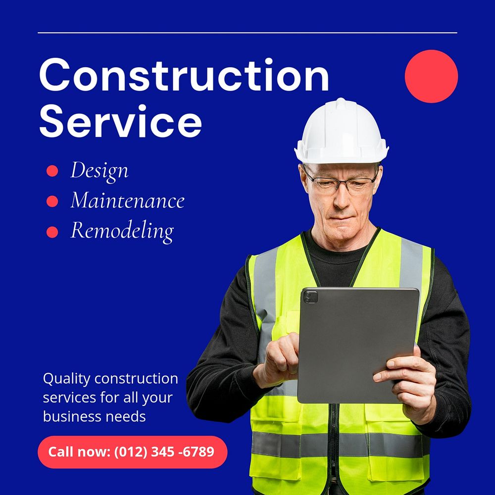 Construction service Instagram post template, editable text