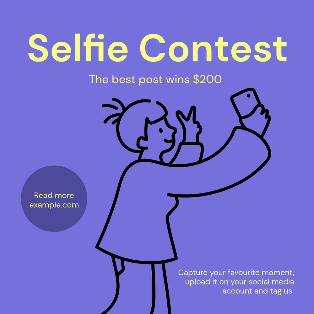 Selfie contest Instagram post template, editable text