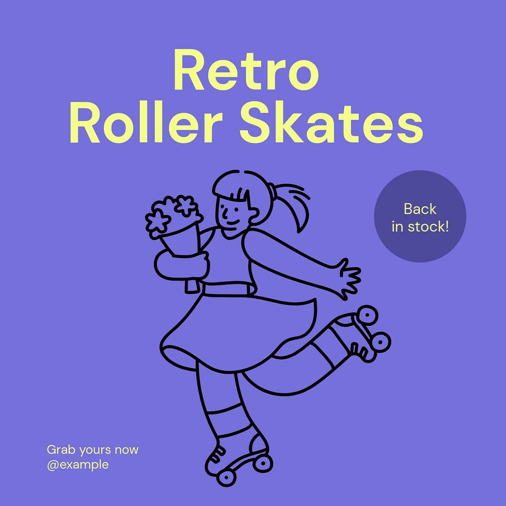 Retro roller skates Instagram post template, editable text