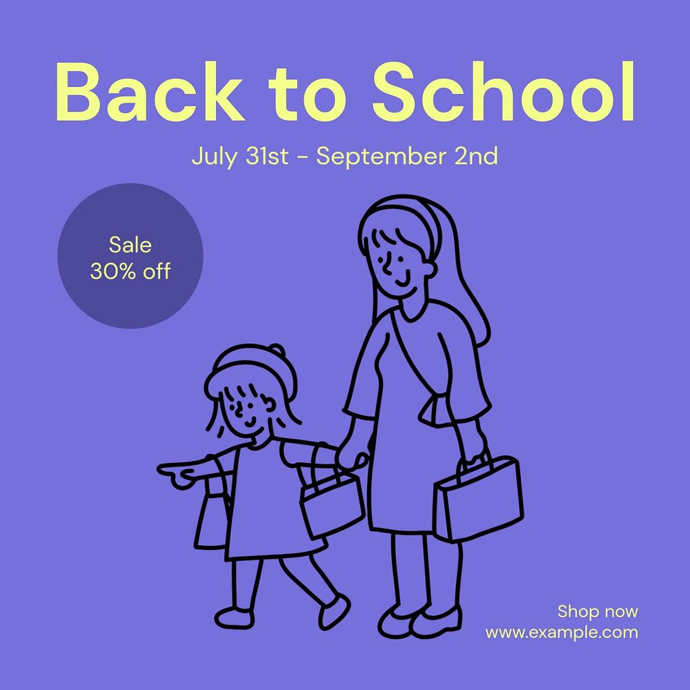 Back to school sale Instagram post template, editable text