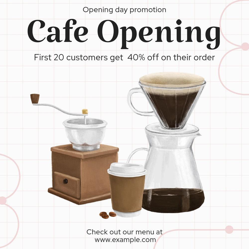 Cafe opening Instagram post template, editable text