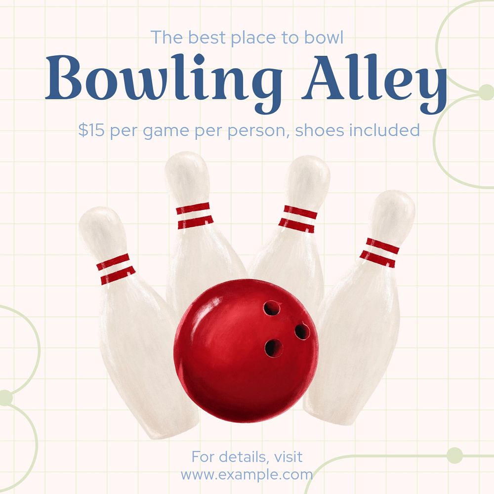 Bowling alley Instagram post template, editable text