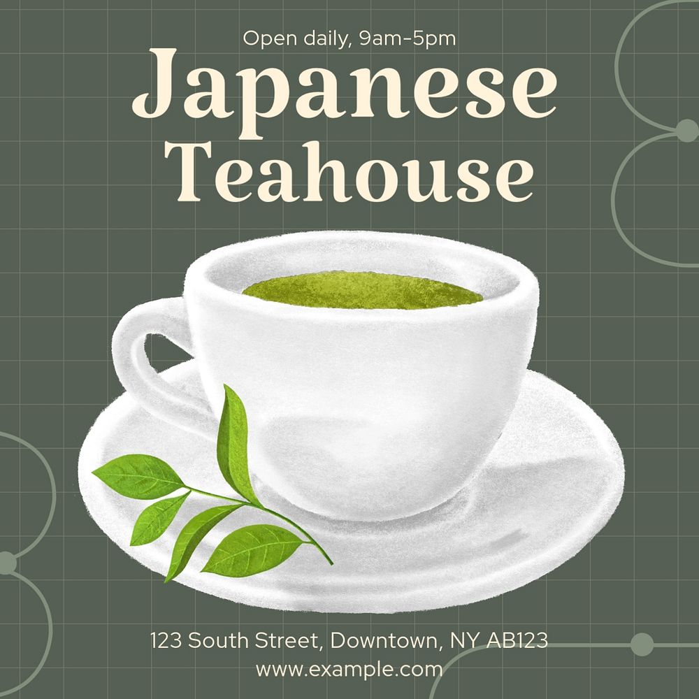 Japanese teahouse Instagram post template, editable text