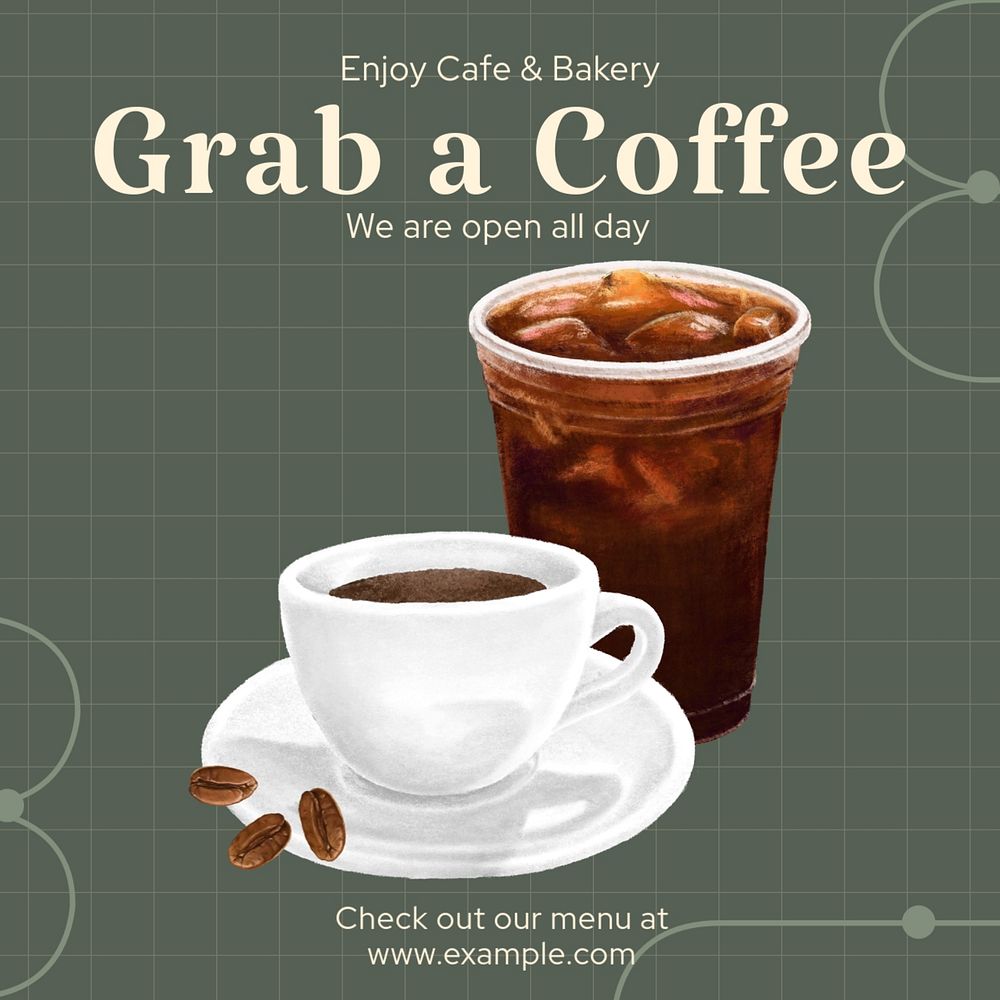 Grab a coffee Instagram post template, editable text