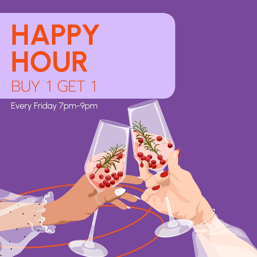 Happy hour Instagram post template, editable text