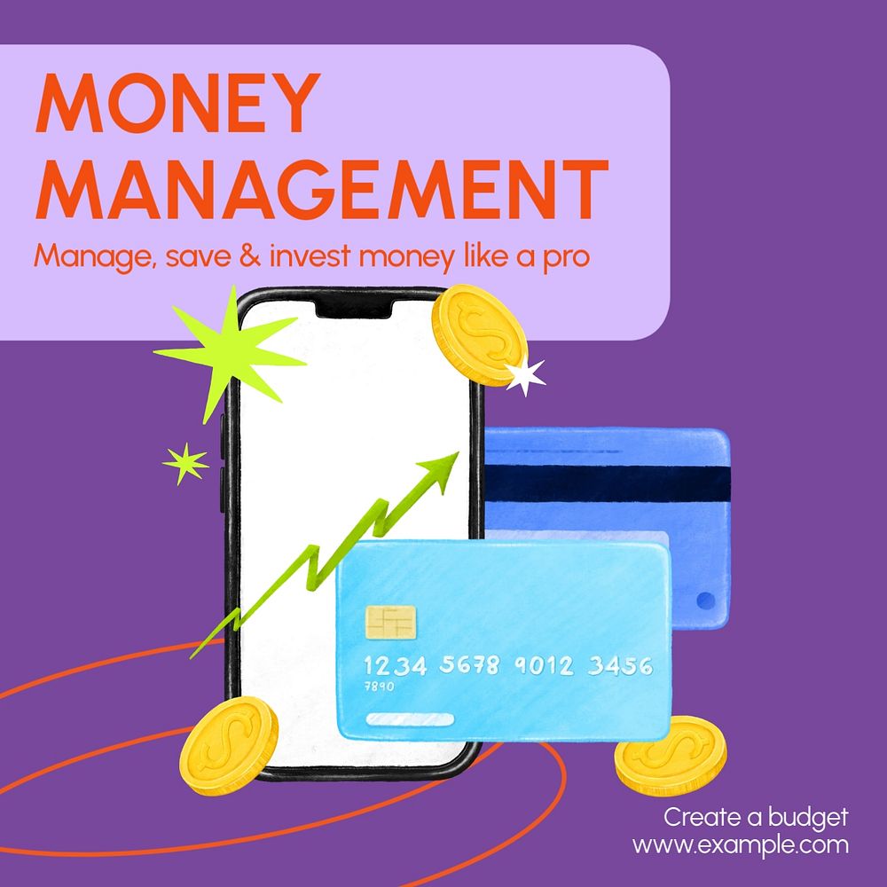 Money management Instagram post template, editable text