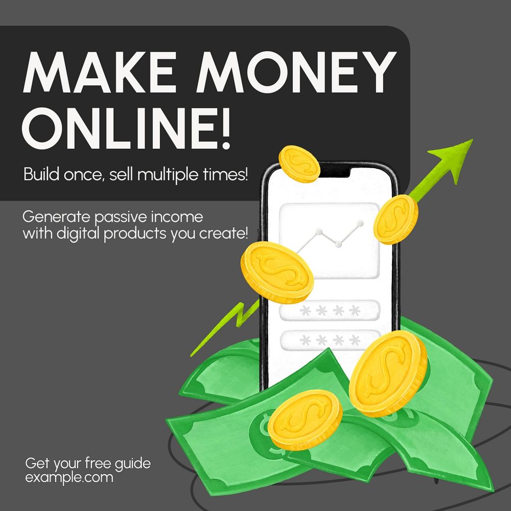 Make money online Instagram post template, editable text