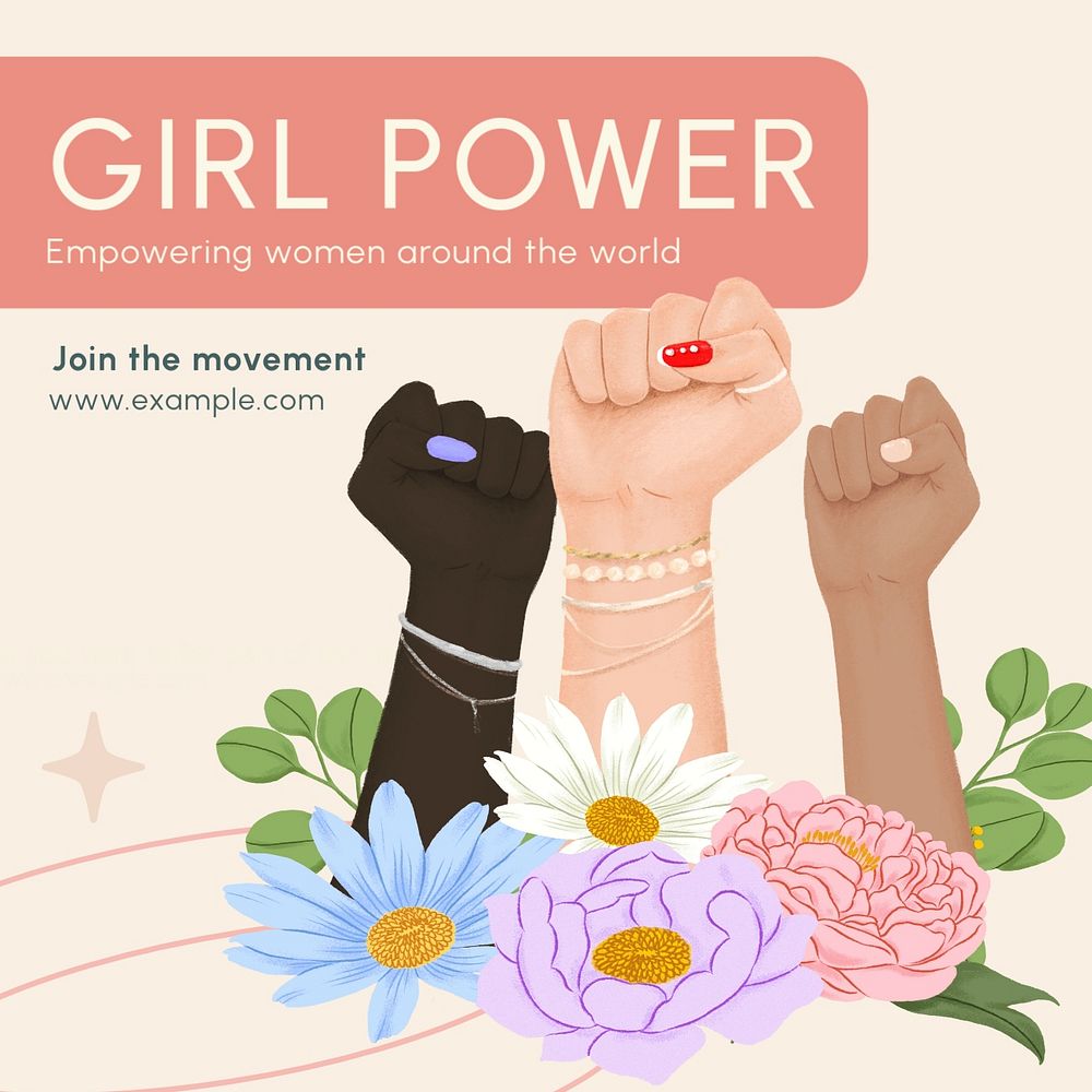 Girl power Instagram post template, editable text