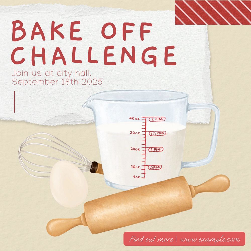 Bake off challenge Instagram post template, editable text