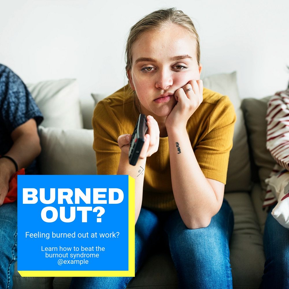 Burnout & stress Instagram post template, editable text