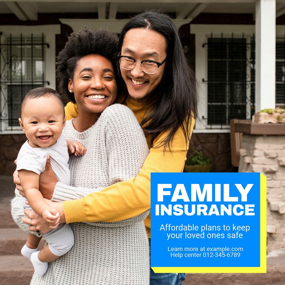 Family insurance Instagram post template, editable text