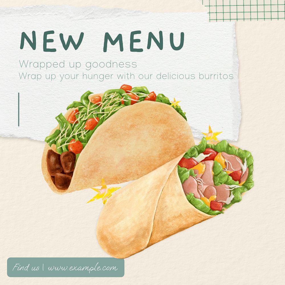 New menu Instagram post template, editable text