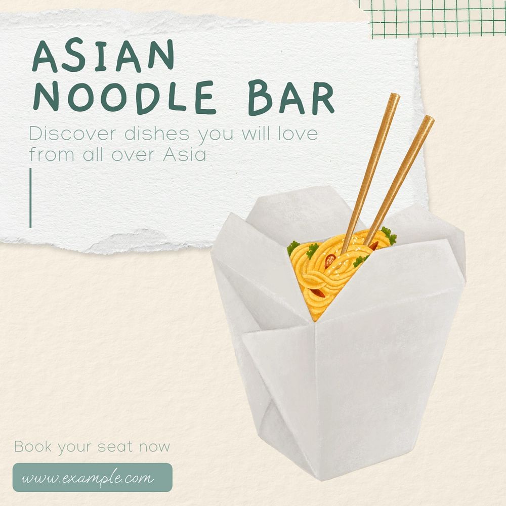 Asian noodle bar Instagram post template, editable text