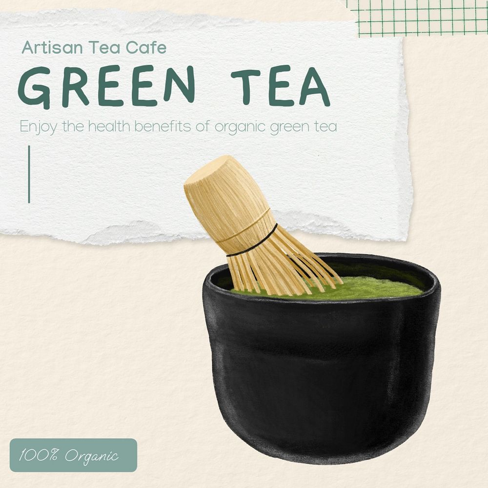 Green tea Instagram post template, editable text