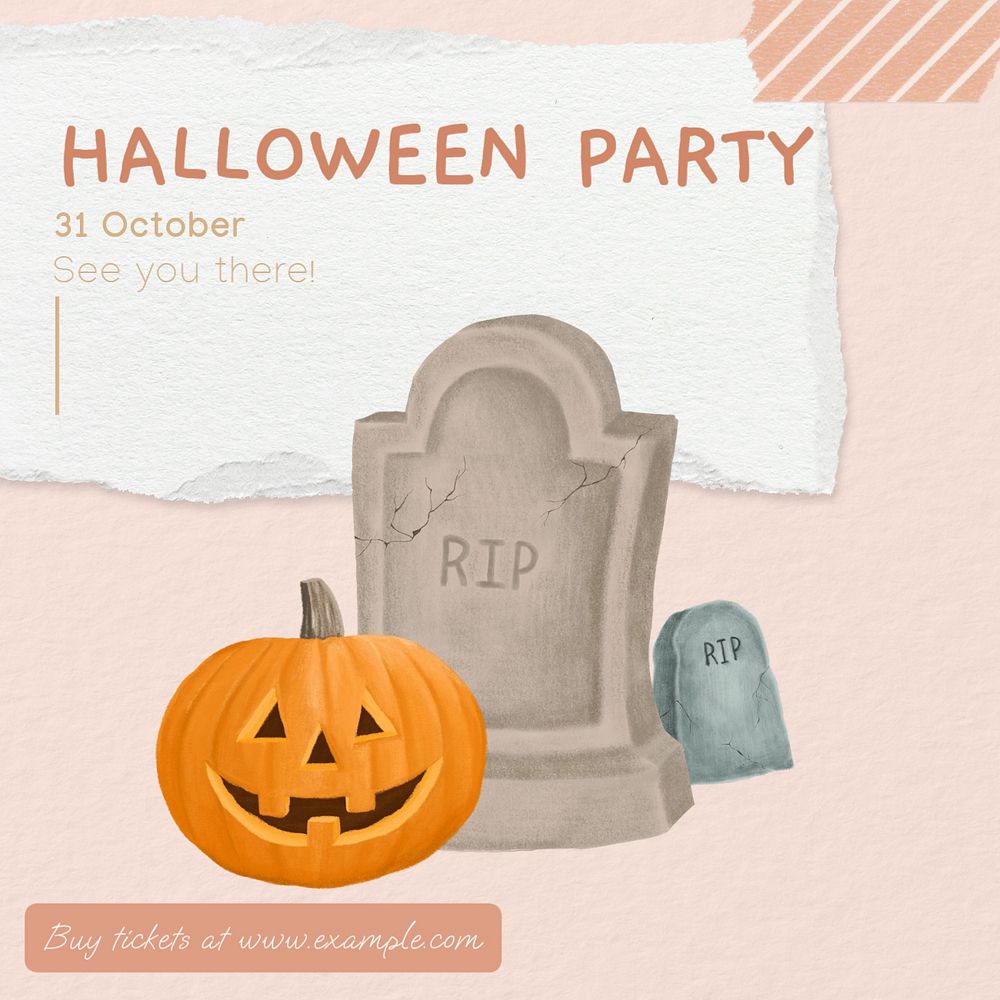 Halloween party invite Instagram post template, editable text