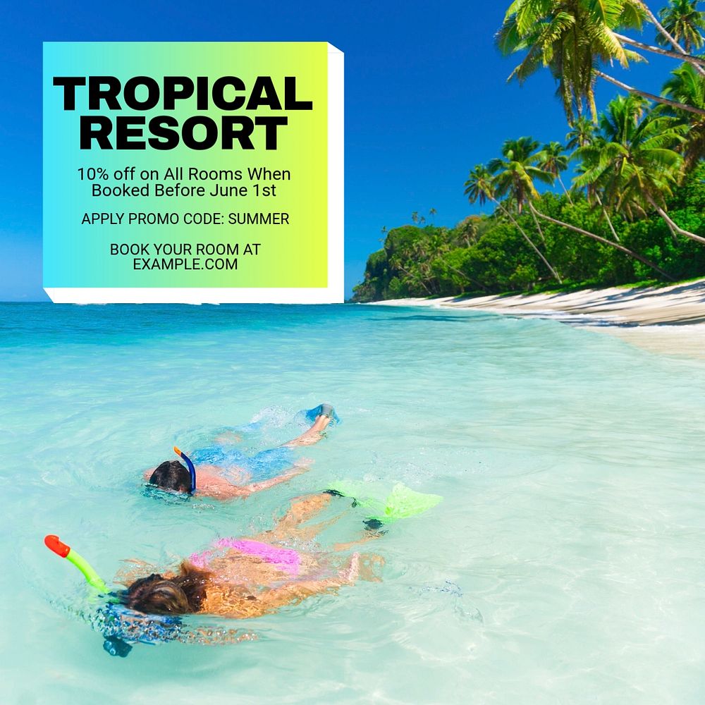 Tropical resort Instagram post template, editable text