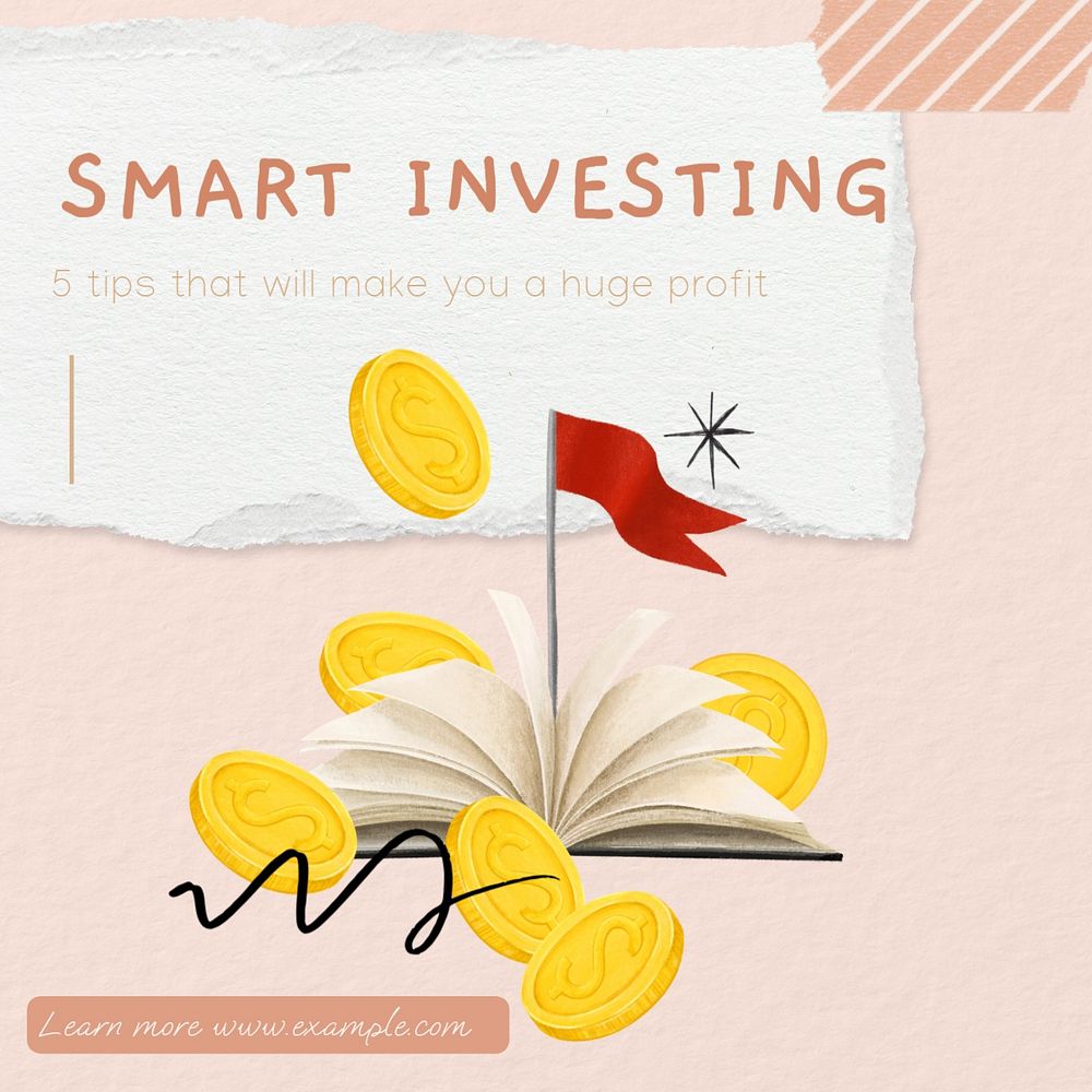 Smart investing Instagram post template, editable text