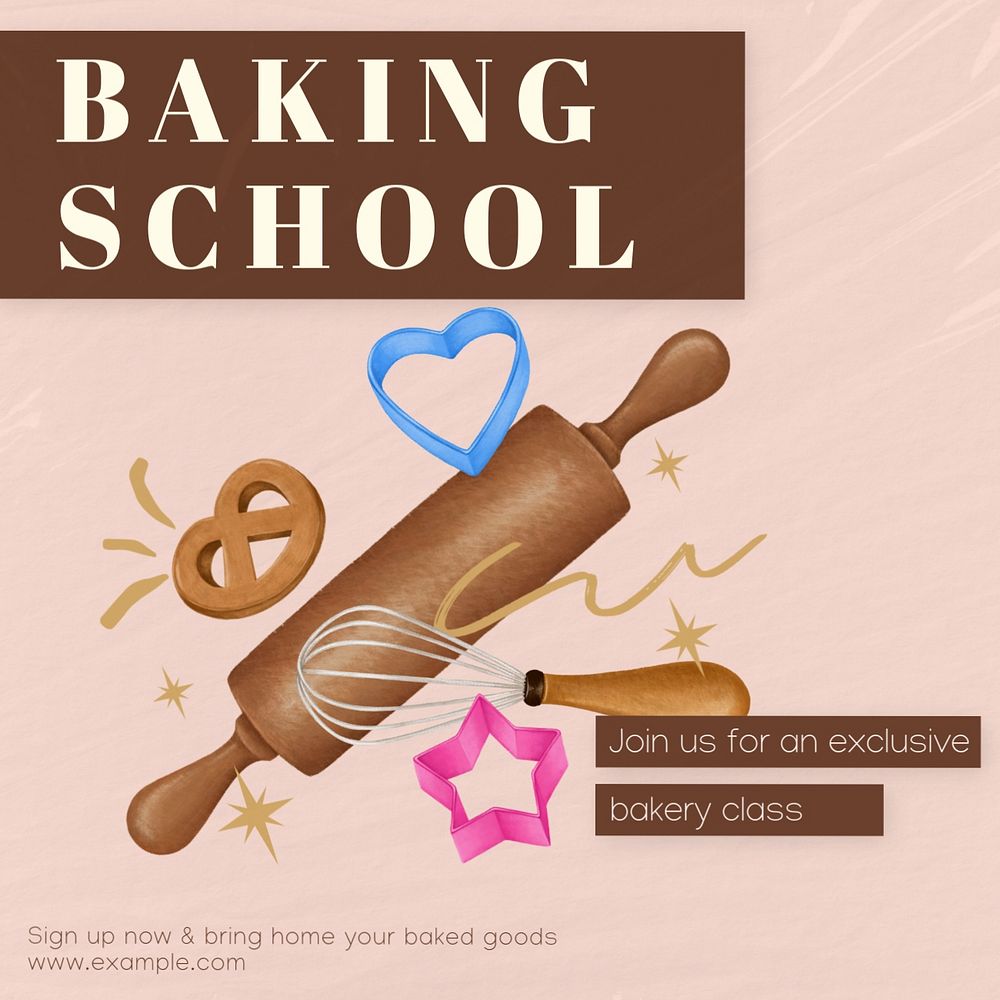 Baking school Instagram post template, editable text