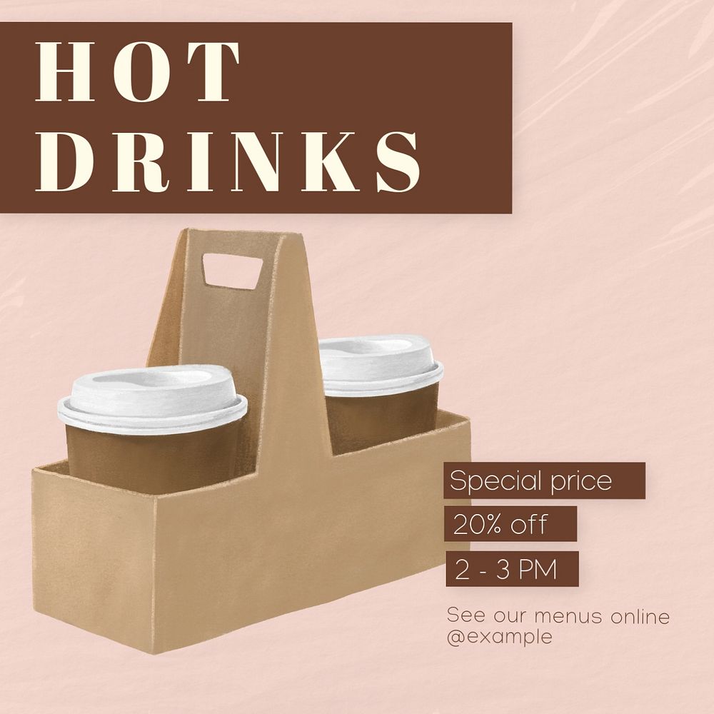 Hot drinks sale Instagram post template, editable text