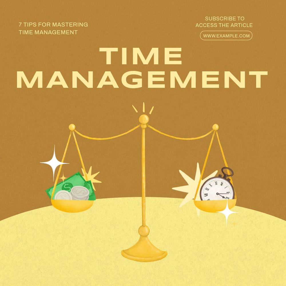 Time management Instagram post template, editable text