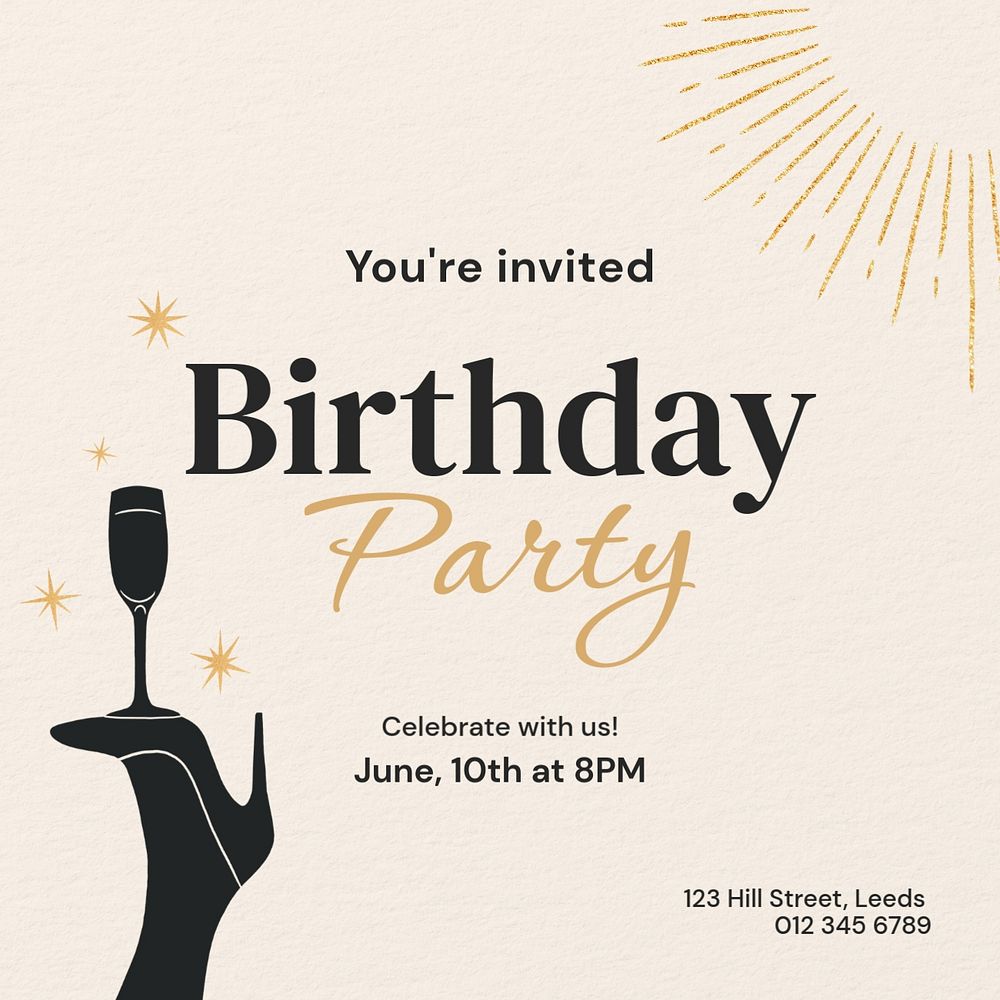 Birthday party Instagram post template, editable text