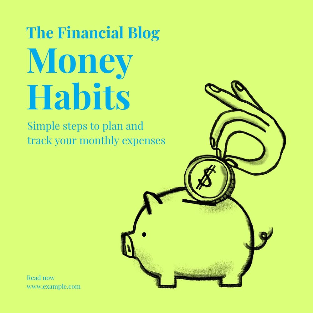 Money habits Instagram post template, editable text