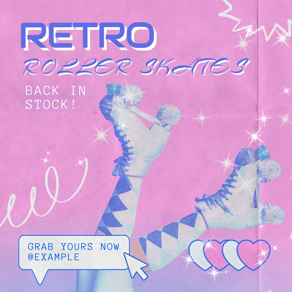 Retro roller skates Instagram post template, editable text